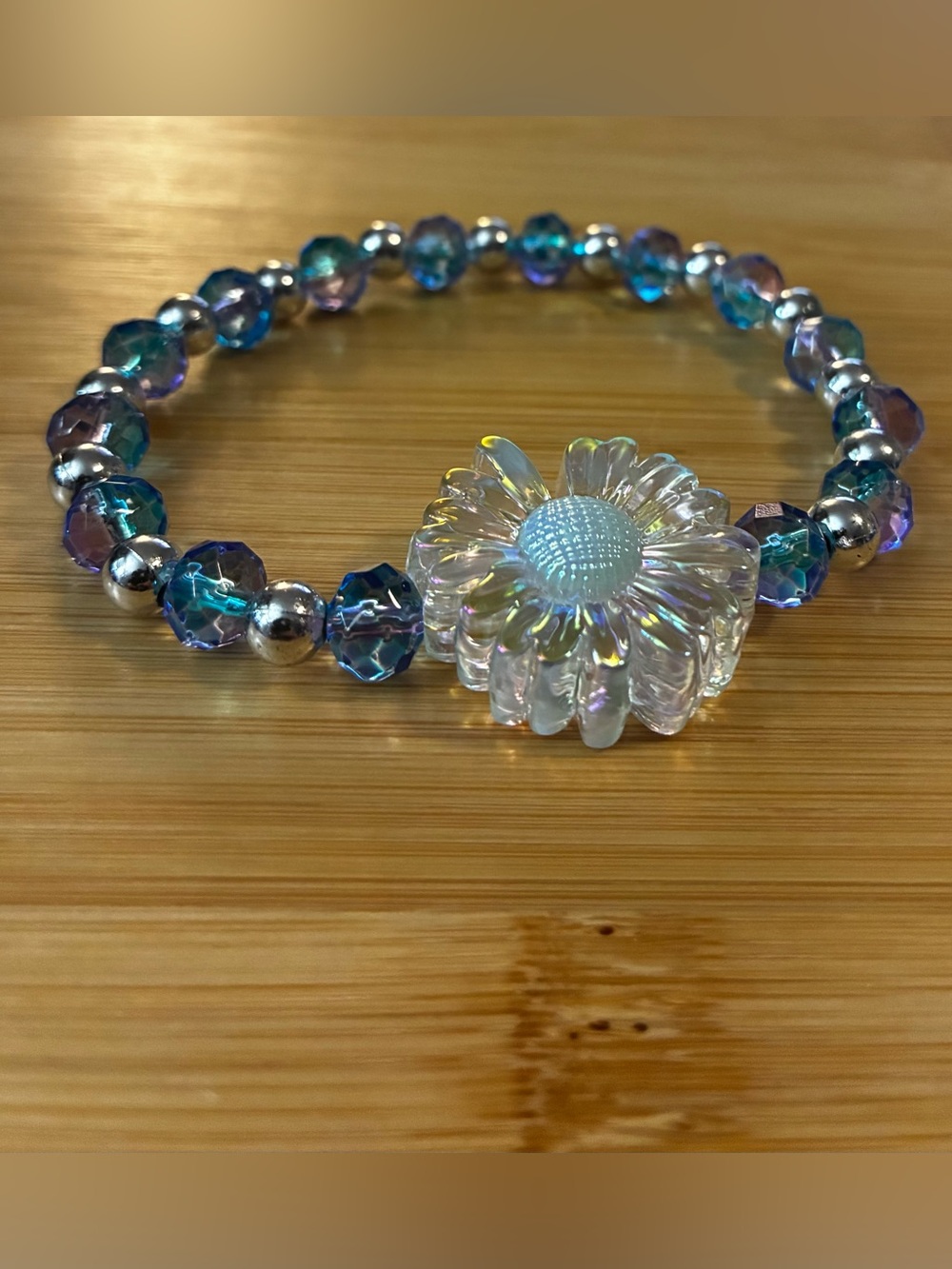 Beaded Stretch Floral Bracelet-Blue/Purple